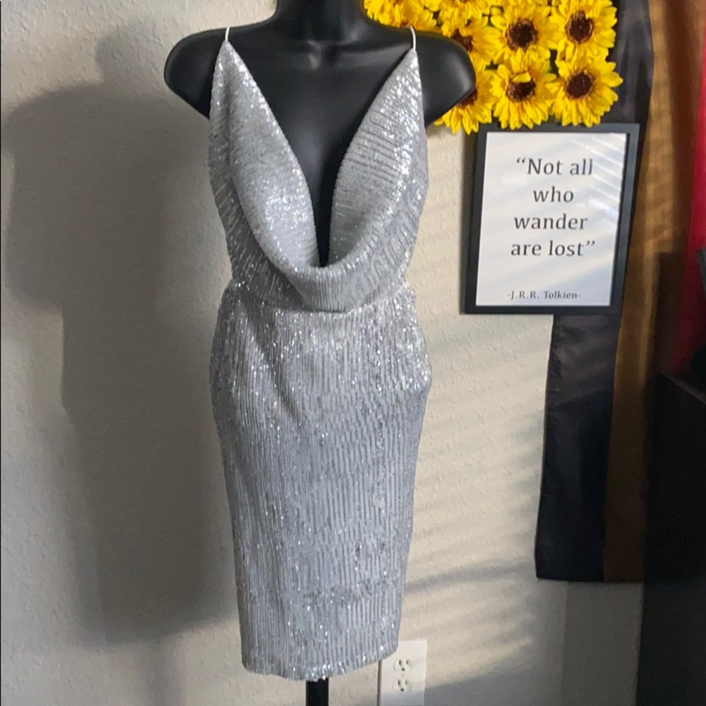 Fashion Nova Silver Sequin Dress